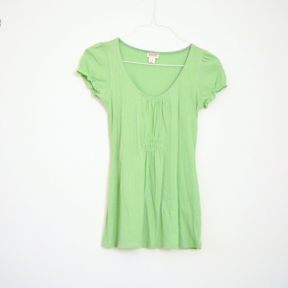 Green Open Eyelet Weave Fitted Sleeve T-shirt | Size S
